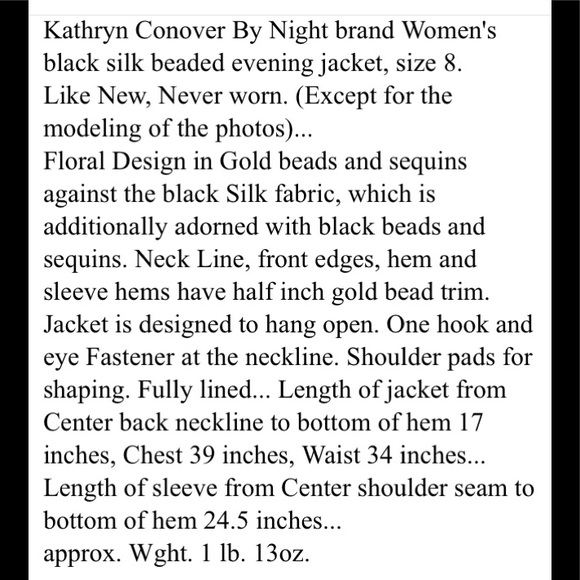 Kathryn Conover by Night Ladies Silk Jacket 8 - Picture 7 of 9